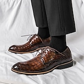 economico Formale-scarpe oxford da uomo in similpelle con motivo coccodrillo nero - calzature formali classiche con lacci per lavoro e occasioni speciali