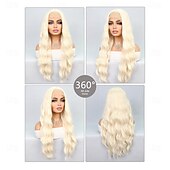 abordables Perruques synthétiques à dentelle-Perruque en dentelle synthétique Boucle rebondissante Style 26 pouce Blanc Partie médiane 13x4x1 T Part Lace Front Perruque Femme Perruque Blanc crème