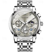 abordables Montres à quartz-Olevs – montre-bracelet lumineuse pour hommes, chronographe lumineux, indication 24 heures, à quartz, ceinture en acier, étanche, nouvelle collection