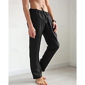economico Casa-Per uomo Pantaloni di lino Pantaloni Pantaloni estivi Pantaloni da spiaggia Tasche A cordoncino Vita elastica Liscio Comfort Traspirante Giornaliero Per eventi Da mare Hawaiano Boho Nero Bianco