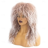 economico Parrucche storiche-Parrucche mullet rock degli anni &#039;80 per uomini e donne parrucca lunga e riccia marrone costumi degli anni &#039;70 e &#039;80 per uomini e donne parrucche per feste di Halloween e cosplay