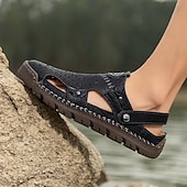 economico sandali da esterno-sandali da uomo - finitura in similpelle traforata, alla moda, per passeggiate informali e incontri del fine settimana