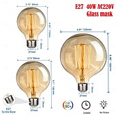 voordelige Gloeilamp-1/2 stuks 40w edison lamp g80 g95 g125 dimbare retro lamp e27/e26 basis antieke rechte lamp amber glas 2200k warm gele gloeilamp gebruikt voor huisverlichting decoratie ac110v ac220v