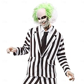 levne Paruky filmových postav-Pánská Beetlejuice 2 cosplay krátká nadýchaná vlnitá klaunská plešatá paruka na karnevalovou párty kostýmové paruky pro dospělé paruky na Halloween
