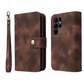 cheap Samsung Cases-Phone Case For Samsung Galaxy S23 S22 S21 S20 Ultra Plus FE A73 A53 A33 A23 A13 Note 20 Ultra 10 Plus Wallet Case Zipper Full Body Protective with Wrist Strap Retro TPU PU Leather