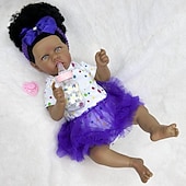 billiga Dockor-22 tum Svarta dockor Reborn-dockor Baby- och småbarnsleksak Docka Återfödd bebisdocka Spädbarn Babyflickor Afrikansk docka Återfödd bebisdocka Saskia Nyfödd levande Gåva Handgjord Ogiftig Vinyl