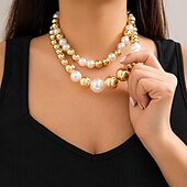 billige Halskjeder-Choker Halskjede Imitert Perle Dame Mote Luksus Multi Layer Bryllup Sirkelformet Halskjeder Til Bryllup Fest