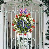 cheap Independence Day Decoration-Patriotic Wreath for Front Door 4th of July Independence Day Red White and Blue Decoration, Faux Floral Grapevine Ring with American Flag Elements, Wholesale Party Decor for Porch or Wall