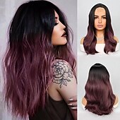 baratos Perucas Sintéticas com Renda-Peruca sintética Ondulado Estilo 18 polegada Multi Cores Parte do meio Parte U Peruca Mulheres Peruca Preto / Roxo