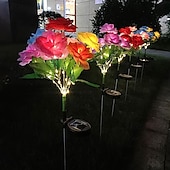 abordables Éclairage paysager-Lampe solaire à LED 7 têtes, simulation solaire, fleur de rose de la Saint-Valentin, lumière de jardin étanche, 42 LED, simulation de fleur, éclairage extérieur de cour, villa, parc, pelouse, allée, décoration de paysage, 1/2 pièces