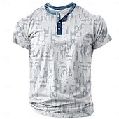 cheap 3D&amp;Graphic Henley Tee-Men&#039;s Color Block Henley Shirt Short Sleeve 3D Print Fashion Designer Comfortable Daily Summer Black White Blue Khaki Henley Henley T-Shirt