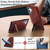 Недорогие Чехлы для Samsung-телефон Кейс для Назначение SSamsung Galaxy S24 S23 S22 Плюс Ультра S25 Ультра С Магсейф Магнитный Поддержка беспроводной зарядки Откидная подножка Ретро ТПУ Кожа PU