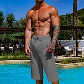 baratos Feriado-Homens Shorts de verão Shorts de praia Bolsos Com Cordão Cintura elástica Tecido Conforto Respirável Comprimento do joelho Férias Feriado Praia Havaiana Boho Preto Branco
