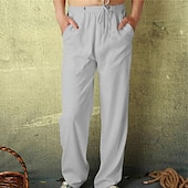 cheap Home-Men&#039;s Linen Pants Trousers Summer Pants Beach Pants Pocket Drawstring Elastic Waist Plain Comfort Breathable Vacation Daily Holiday Hawaiian Boho ArmyGreen Black
