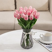 economico Forniture per eventi e feste-10 fiori artificiali di tulipani in PU realistici: perfetti per decorazioni domestiche, decorazioni nuziali ed eventi - tulipani dall&#039;atmosfera realistica per una maggiore eleganza
