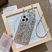 olcso iPhone-tokok-telefon Ügy Kompatibilitás iPhone 16 15 14 Pro Max Plus iPhone 13 12 11 Pro Max Mini Fekete tok zsinórral Nem sárgul Bling Glitter Shiny Virág TPU Strassz
