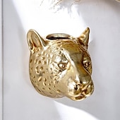 tanie Wazony i kosze-dekoracja ścienna w stylu vintage z głową lamparta w kolorze złotym i srebrnym, powierzchnia z folii w kolorze złotym i srebrnym, wiszący na ścianie wazon na kwiaty i schowek, kreatywna, słodka sztuka