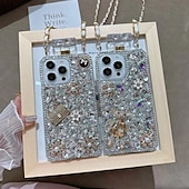 olcso iPhone-tokok-telefon Ügy Kompatibilitás iPhone 16 15 14 Pro Max Plus iPhone 13 12 11 Pro Max Mini Fekete tok zsinórral Nem sárgul Bling Glitter Shiny Virág TPU Strassz