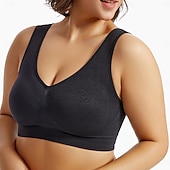 baratos Sutiãs-Top feminino cor pura esporte básico academias em casa nylon respirável v aro sem mangas sutiã almofadas no peito verão primavera roupas para casa