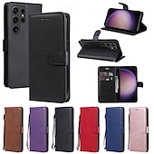 Недорогие Чехлы для Samsung-телефон Кейс для Назначение SSamsung Galaxy S24 S23 S22 S21 S20 Ultra Plus FE A54 A34 A14 S25 Ультра Кошелек для карт Магнитный Полная защита тела с ремешком на запястье Ретро ТПУ Кожа PU