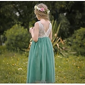 preiswerte Kleider für die Blumenmädchen-Blumenmädchenkleid Mädchen Party Kleid Leistung Hochzeit Party Prinzessin Süß Gitter Feste Farbe Ärmellos Rundhalsausschnitt Weiß Rosa 2-12 Jahre