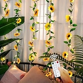 abordables Alimentación por batería-Guirnalda de luces de hadas con flores artificiales para recepción de bodas, elegante guirnalda de flores artificiales con 30 luces LED y control remoto, 8 modos, guirnalda de seda para decoración