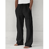 ieftine Clasic-Bărbați Pantaloni Pantaloni de vară Pantaloni largi Pantaloni de plajă Pantaloni casual Cordon Buzunar frontal Picior drept Simplu Confort Απαλό Lungime totală Yoga Concediu Plajă Modă Hawaiană Negru
