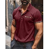 billiga Klassisk pikétröja för män-Herr POLO Shirt Golftröja Arbete Ledigt Kavajslag Ribbstickad polokrage Kortärmad Grundläggande Modern Rutig Färgblock Lappverk Knapp Vår &amp; sommar Normal Vin Mörkgrå Marinblå Khaki grön POLO Shirt