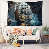 billiga Ocean Beach Gobeläng-piratskepp hängande gobeläng väggkonst stor gobeläng väggmålning dekor fotografi bakgrund filt gardin hem sovrum vardagsrum dekoration
