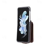 ieftine Carcasă Samsung-telefon Maska Pentru Samsung Galaxy Z Flip 7 Z Flip 6 Z Flip 5 Z Flip 4 Z Flip 3 Coperta Protectie pentru intreg corpul Loc pentru card Anti Șoc Retro PC PU piele