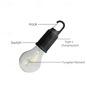 cheap Street Lights-Portable Camping Light LED Camping Lamp with Hook Portable Lantern Type-C Charging Waterproof for Hiking Fishing