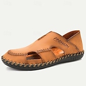 billiga Utomhussandaler-herrsandaler i läder som andas casual loafers – handgjorda sömmar sommarsandaler med öppen tå för utomhuskomfort