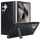 Недорогие Чехлы для Samsung-телефон Кейс для Назначение SSamsung Galaxy S24 S23 S22 Плюс Ультра S25 Ультра С Магсейф Магнитный Поддержка беспроводной зарядки Откидная подножка Ретро ТПУ Кожа PU