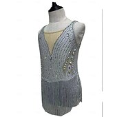 billige Figur skating kjoler-Kjole til kunstløp Dame Jente Skøyteløp Kjoler Grå Dusker Netting Spandex Mikroelastisk Trening Skøyteklær Krystall / Rhinstein Ermeløs Skøyting Kunstløp