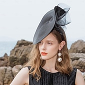 economico Cerchietti-fasce per capelli copricapo cappello con piattino in fibra cappello a cilindro da sposa tea party matrimonio elegante con copricapo in tulle laterale in pizzo copricapo