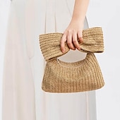 billiga Hand- och toteväskor-Dam Handväska Koppling Armband Sugrör Helgdag Strand Resor Rosett Multi Carry Vävd Svart Kaki Regnbåge