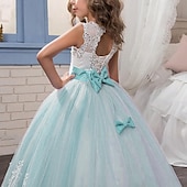 cheap Flower Girl&#039;s Dresses-Flower Girl Dress Girls&#039; Dress Lace Dress Formal Dress Princess Dress Formal Performance Wedding Elegant Vintage Princess Lace Bow Floral Sleeveless Crew Neck White Pink 4-13 Years