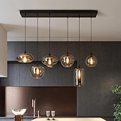 voordelige Eilandlichten-led kroonluchter eilandlicht 1/3/6/8/10/12 hoofden warm licht 25cm nordic restaurant creatieve persoonlijkheid lange lijn gerookte glazen lampen eetkamer woonkamer 110-240v