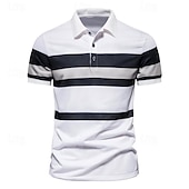 olcso Férfi klasszikus póló-Férfi Pamut póló Golfing Munka Hétköznapi Hajtóka Rövid ujjú Alap Modern Színes Csík Kollázs Gomb Tavaszi nyár Normál Fehér Tengerészkék Pamut póló