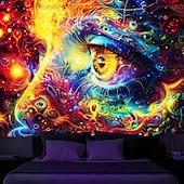 cheap Blacklight Tapestries-Blacklight Tapestry UV Reactive Glow in the Dark Glow Party Neon Arty Woman Psychedelic Trippy Misty Hanging Tapestry Wall Art Mural for Living