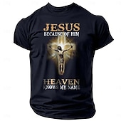 cheap Men&#039;s Graphic T Shirt-Men&#039;s Quotes &amp; Sayings Cross Jesus Letter Print T Shirt Tee Top 100% Cotton Short Sleeve Graphic Shirt Black 1 Black Navy Blue Comfortable Tee Street Sports Outdoor Fashion Designer Clothing
