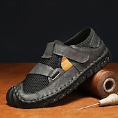 abordables Sandalias casuales-Zapatos casuales con velcro de malla verde oliva para hombre, ligeros y deportivos, adecuados para senderismo, caminatas y aventuras al aire libre.