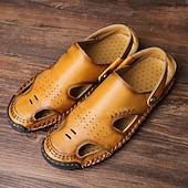 abordables Sandalias casuales-Hombre Sandalias Zapatos hechos a mano Microfibra Transpirable Cómodo Antideslizante Hebilla Amarillo-marrón Negro