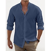 voordelige Klassiek-Voor heren Overhemd Overhemd met bandkraag Zomer overhemd Strand Kleding Overhemd met knopen Effen Casual Dagelijks Zwart Wit Blozend Roze blauw Lange mouw Band Kraag Lente zomer Kleding