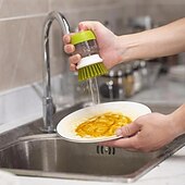 baratos Utensílios para o Lar-escova de limpeza de pressão multifuncional, esponja de distribuição automática de líquidos escova de prato: purificador de panela de cozinha com óleo antiaderente com dispensador de detergente