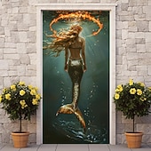 abordables Bannières de Garage et de Porte-sirène halo porte couvre décoration murale porte tapisserie porte rideau décoration toile de fond porte bannière amovible pour porte d'entrée intérieur extérieur maison chambre décoration ferme décor