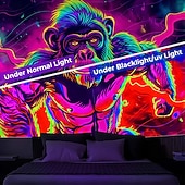 cheap Blacklight Tapestries-Blacklight Tapestry UV Reactive Glow in the Dark Glow Party Neon Chimpanzees Psychedelic Trippy Misty Hanging Tapestry Wall Art Mural for Living