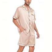 ieftine Pijamale-Bărbați Pijamale Set pijama Top și pantaloni scurți de pijama 1set Simplu Modă Stilat Clasic Casă Zilnic Pat Poliester Confort Respirabil Απαλό Rever Manșon scurt Cămașă Pantaloni Scurți Buton Talie