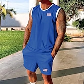olcso Férfi Basic Tees szettek-Férfi Teniszing Rövidnadrág és póló szett Alkalmi ujjatlan öltöny Ujjatlan Terített nyak Nyár Színes Testedző Alkalmi 2 db Vakáció Hétköznapi viselet Sportruházat Fekete Fehér Zöld Férfi felső póló