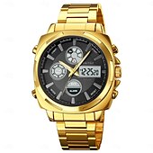 abordables Relojes digitales-Reloj Electrónico LED de Acero Inoxidable Completo para Hombre SKMEI Lujo de Doble Hora Cronógrafo Digital Reloj Deportivo Impermeable